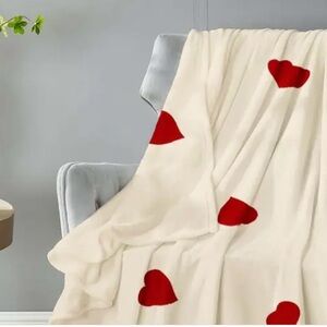 Cream Blanket with Red Heart Accents